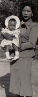 Pearl Chandler-Goodrich with  baby cousin Moonie Coston, look at that  baby bonnet & 2-piece 50s suit. 